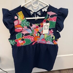 THML Nadia Embroidered Ruffle Sleeve Blouse